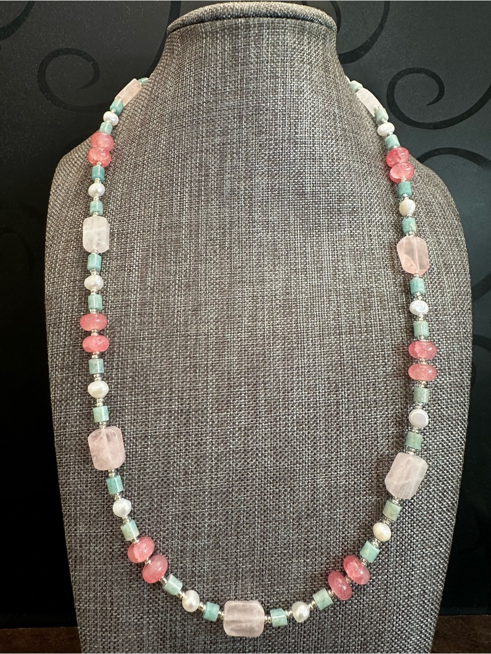 Handcrafted Pink and Aqua Beaded Necklace